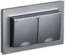 Розетка с заземлением IEK Brite РСбш12-3-44-БрС 1-м. 2 мод. крышка шторки IP44 сталь картинка